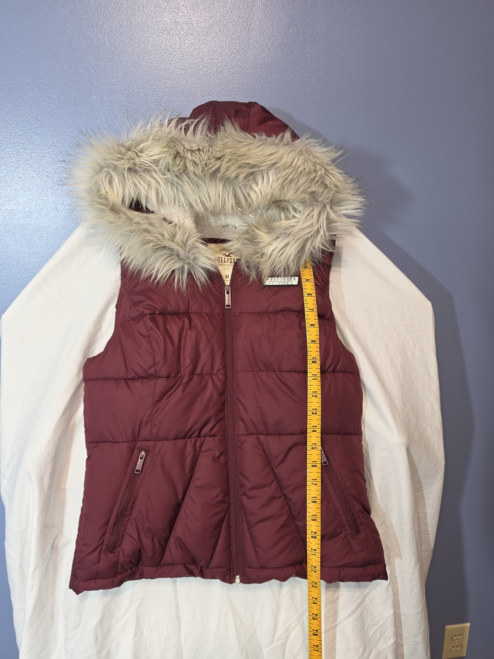 Hollister Burgundy Girls M Quilted Hooded Vest with Faux-Fur Trim